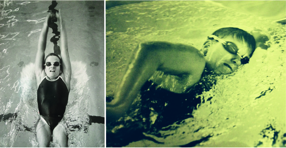 Collage på Lena-Marie Hagman när hon simmar